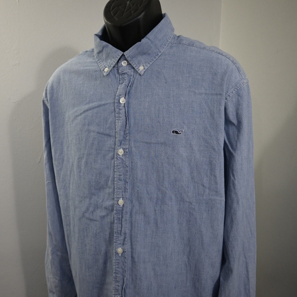 Vineyard Vines Chambray Button Up Mens XXL Classic Fit Blue Whale Logo Shirt